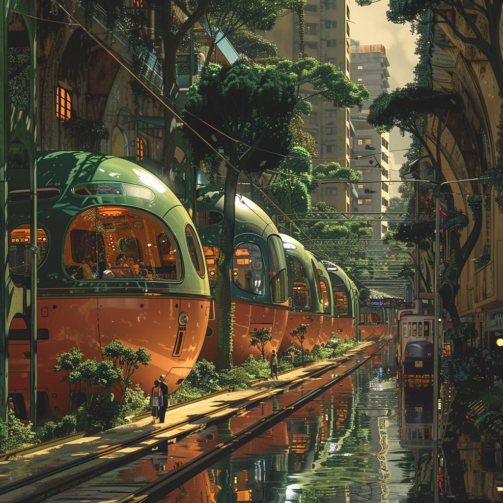 painting  city  street  train  retrofuturism  detail  beautiful  art  realism  scenery 944450