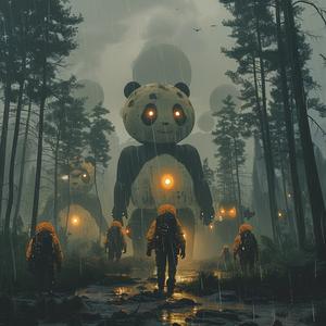panda  people  woods  ominous  occult  group  fantasy  forest  interaction  illustration 1080014