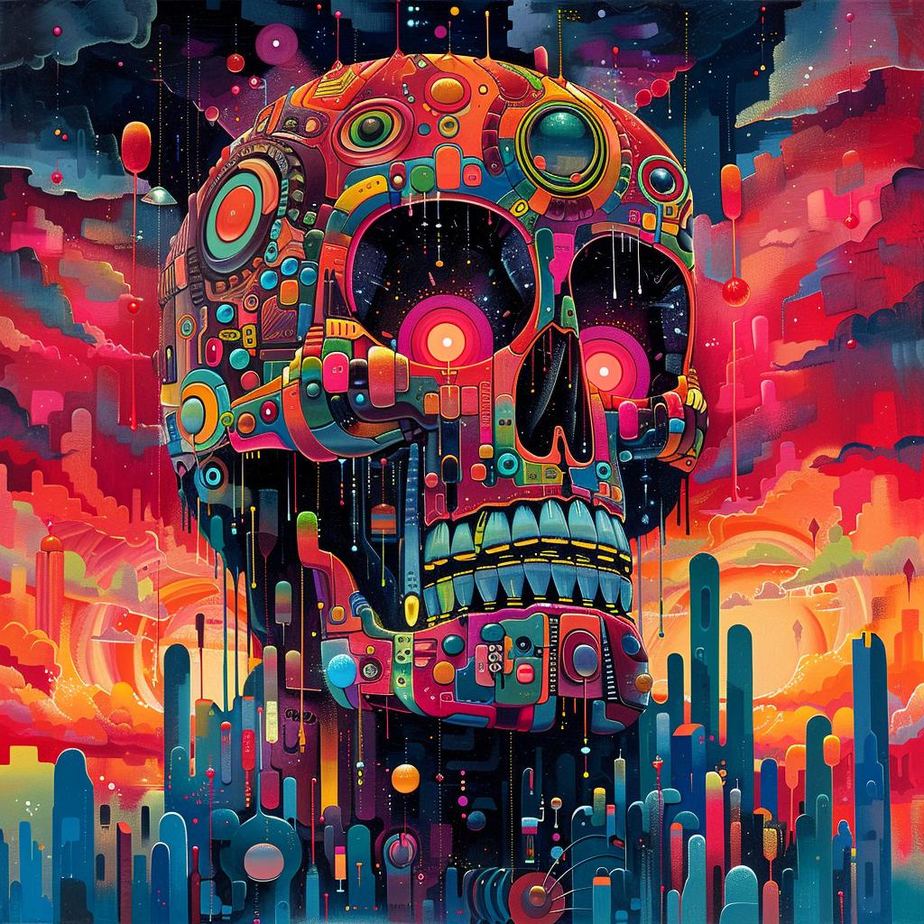 skull  city  background  colorful  painting  psychedelic  art  detailed  urban  vibrant 916156