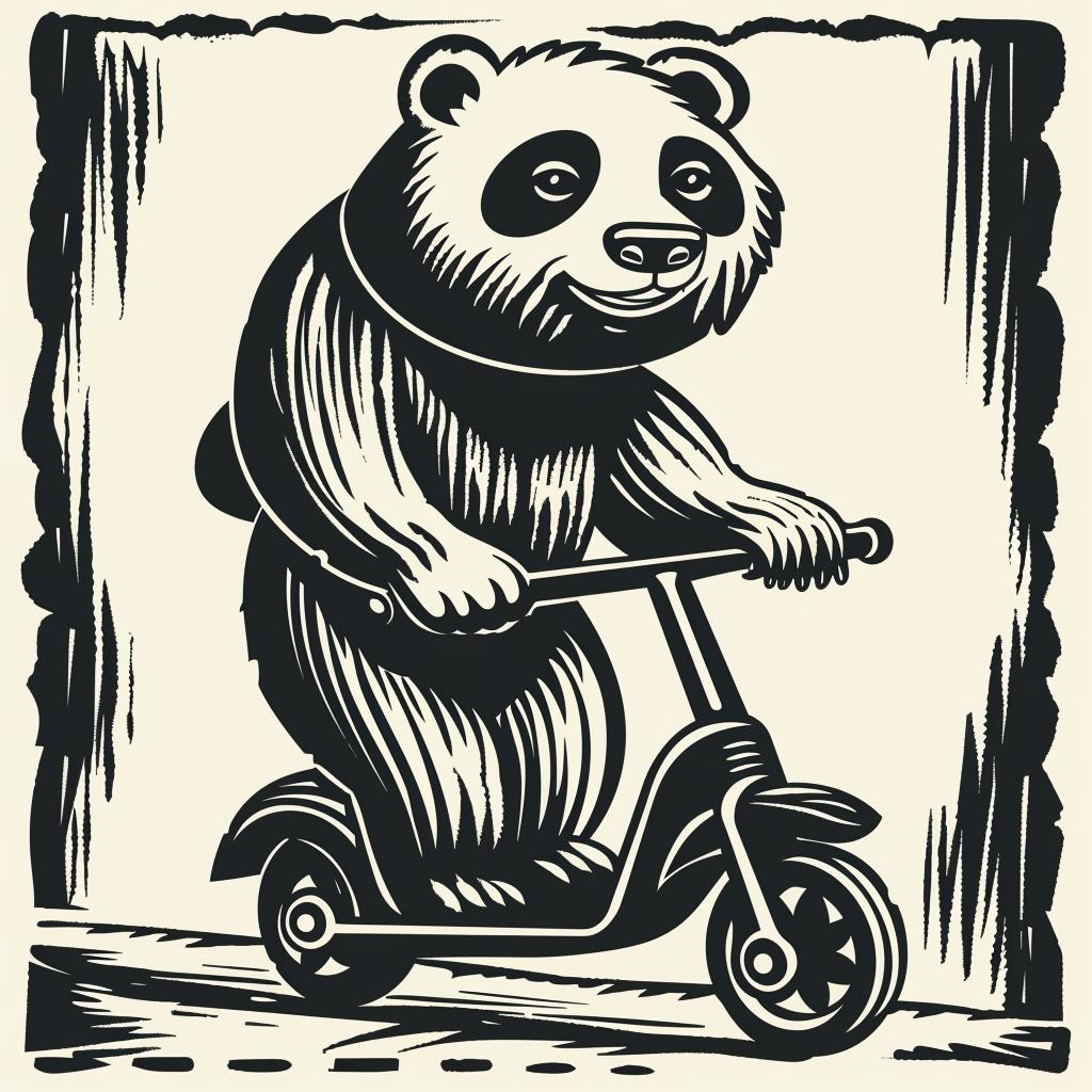 panda  scooter  woodcut  minimal  happy  blue  yellow  cute  fun  design 955498