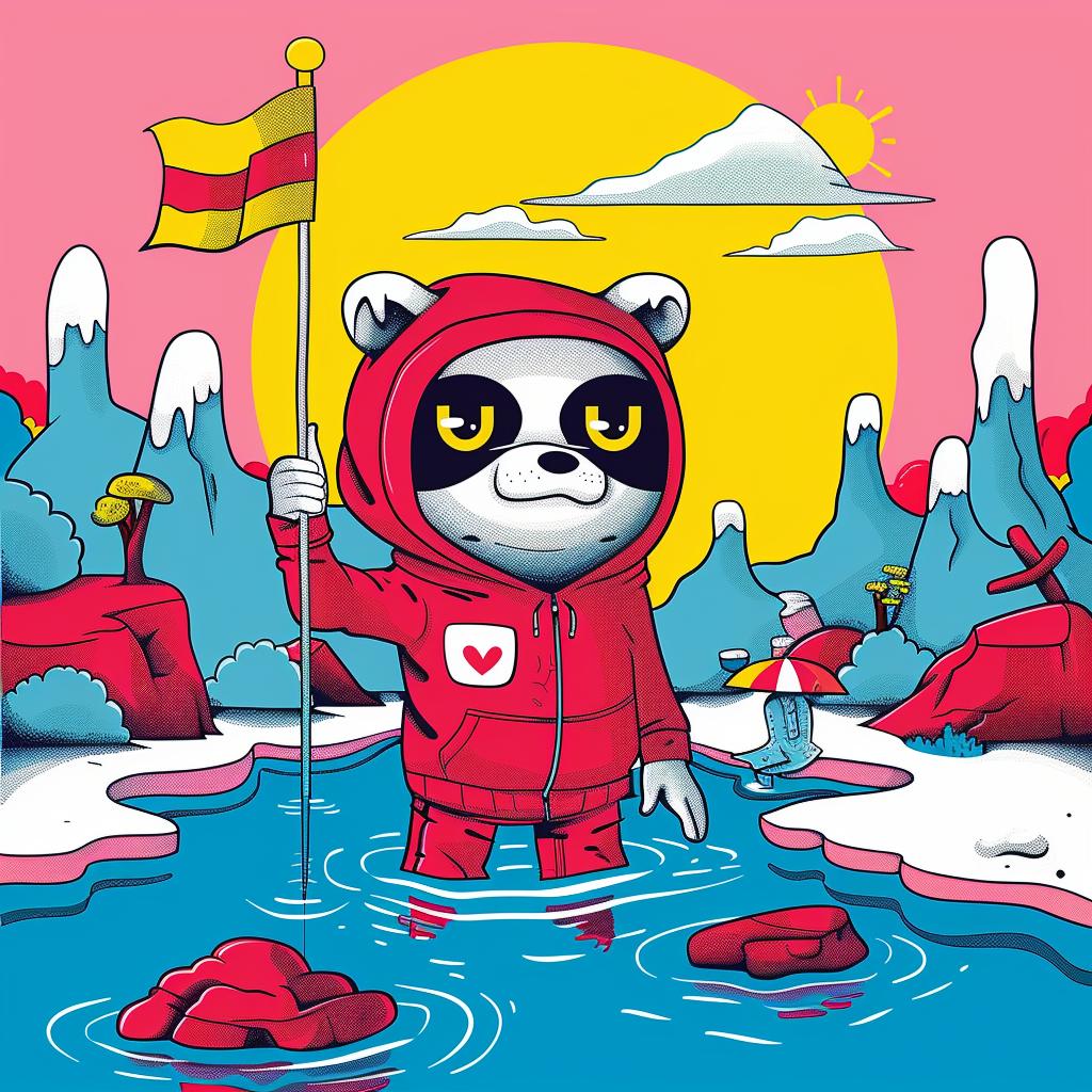 surreal  album  cover  cartoon  panda  red  jacket  flag  creative  art 1018623