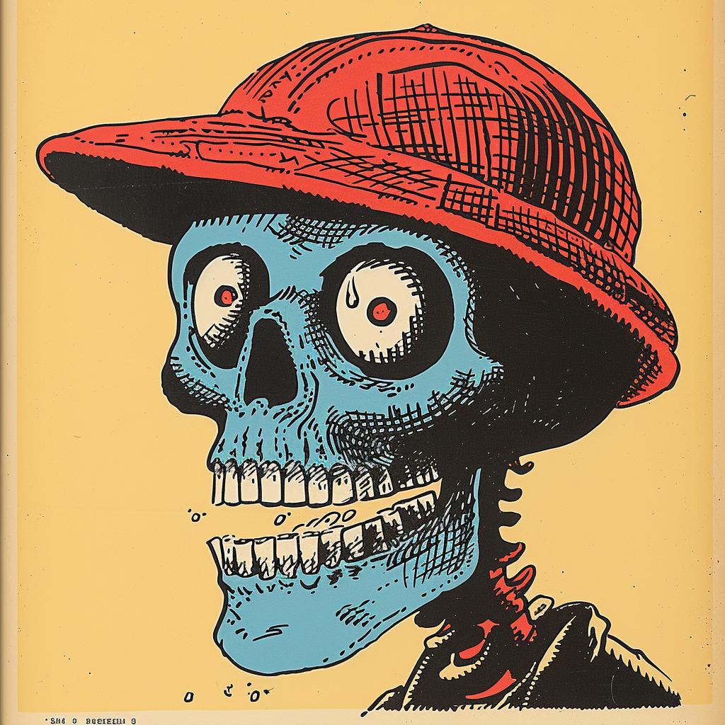 ominous  skull  bucket  cap  vibrant  comic  portrait  illustration  vintage  Kirby 921408