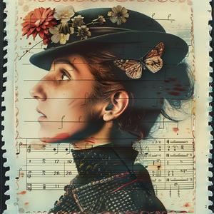 postage  stamp  woman  butterfly  hat  chromolithography  vintage  collectible  art  illustration 1041182