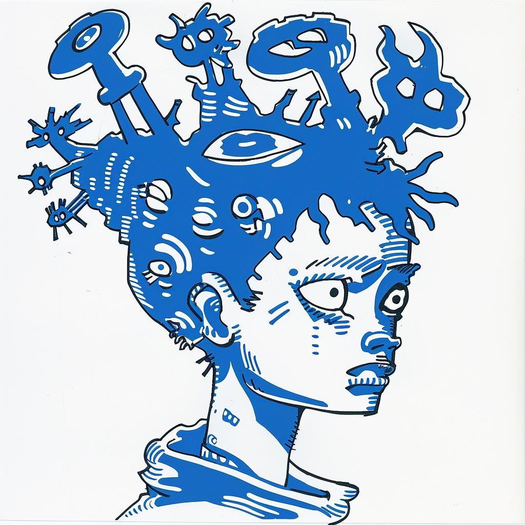 surreal  album  cover  blue  white  woman  head  manga  hyper-realistic  screenprinting 1021507