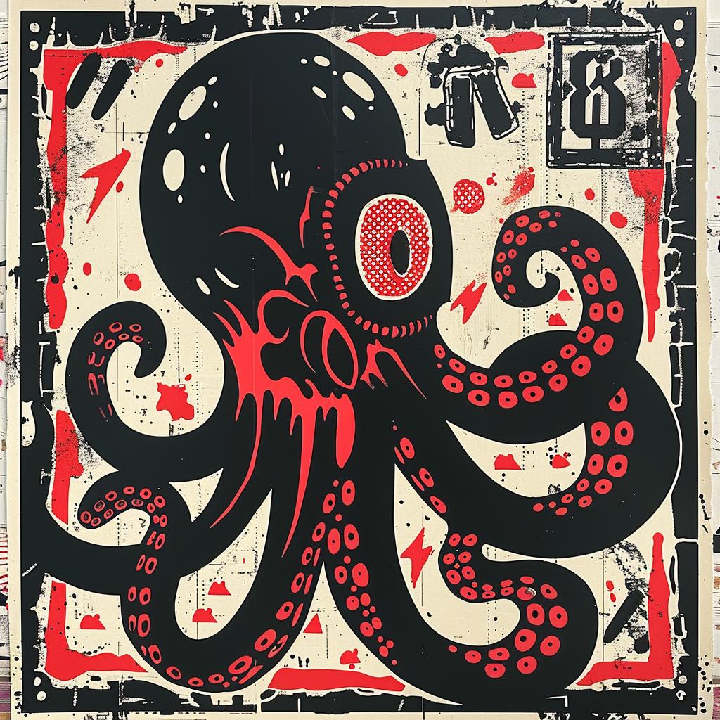collage  octopus  abstract  expressionism  vintage  red  black  blended  street  art 949923