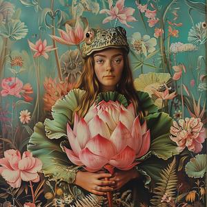 girl  lotus  flower  chromolithography  painting  color  delicate  nature  portrait  art 1054900