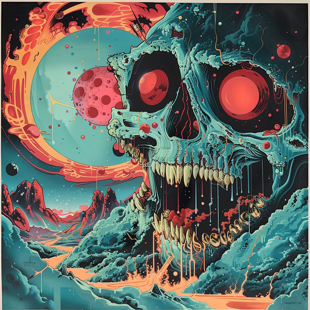 poster  skull  red  eye  electro  synthwave  geometric  1980s  colorful  art 960656