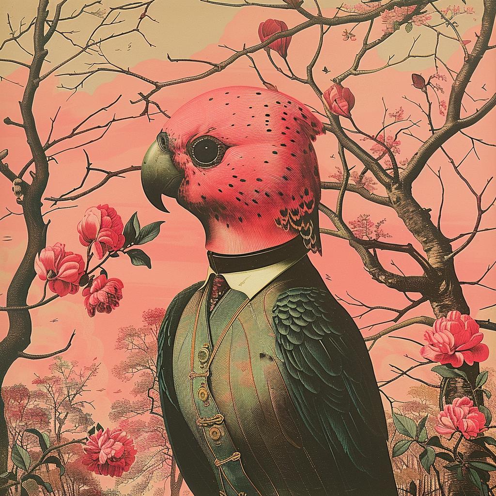 painting  pink  bird  green  head  chromolithography  color  nature  illustration  vibrant 1026772