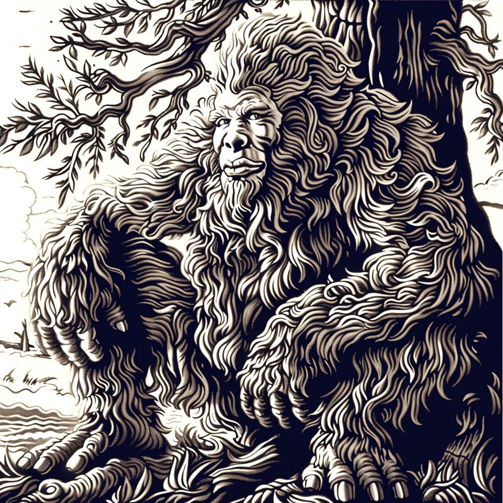 bigfoot  woods  nature  sitting  tree  wildlife  forest  creature  mystical  shadow 942636