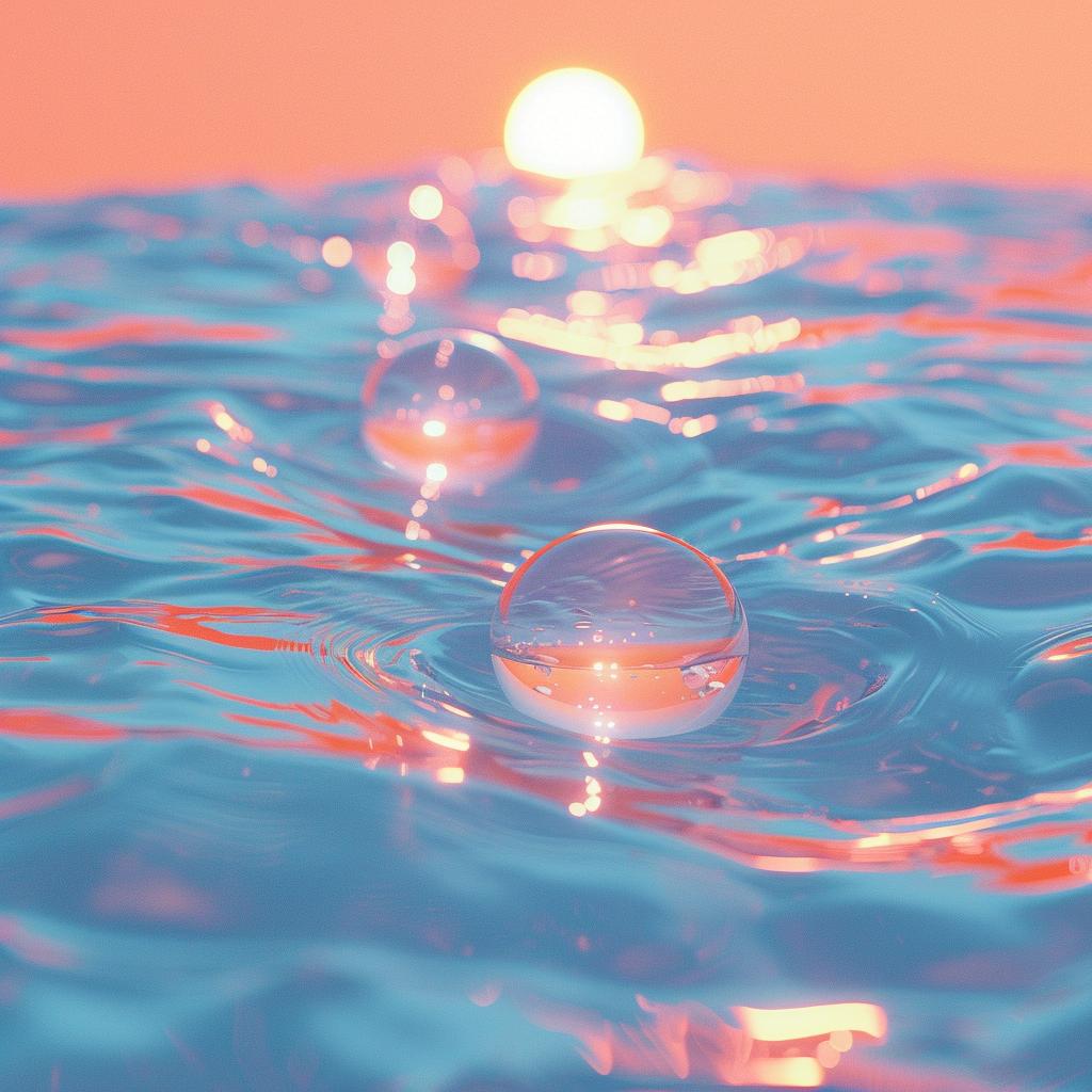 album  art  sunset  bubbles  ocean  hyper-realistic  animation  minimalist  3D  depth 936717