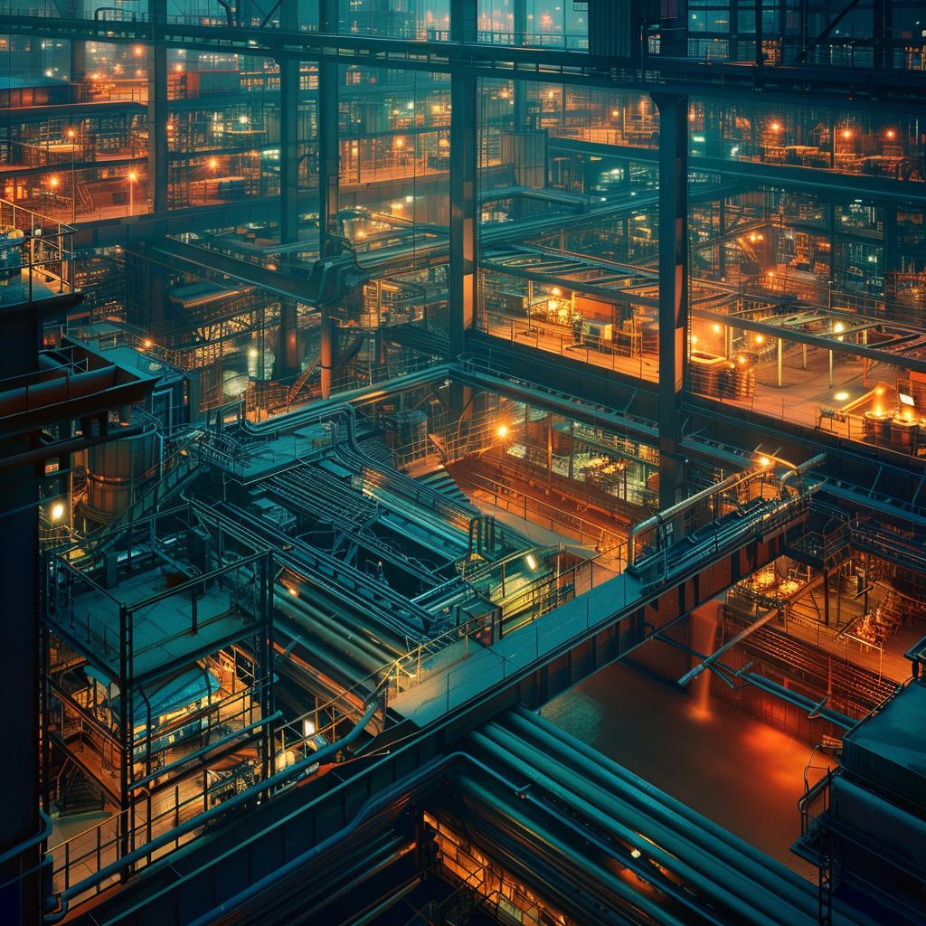 factory  industrial  building  large  lights  photography  axonometric  color  steel  design 965278