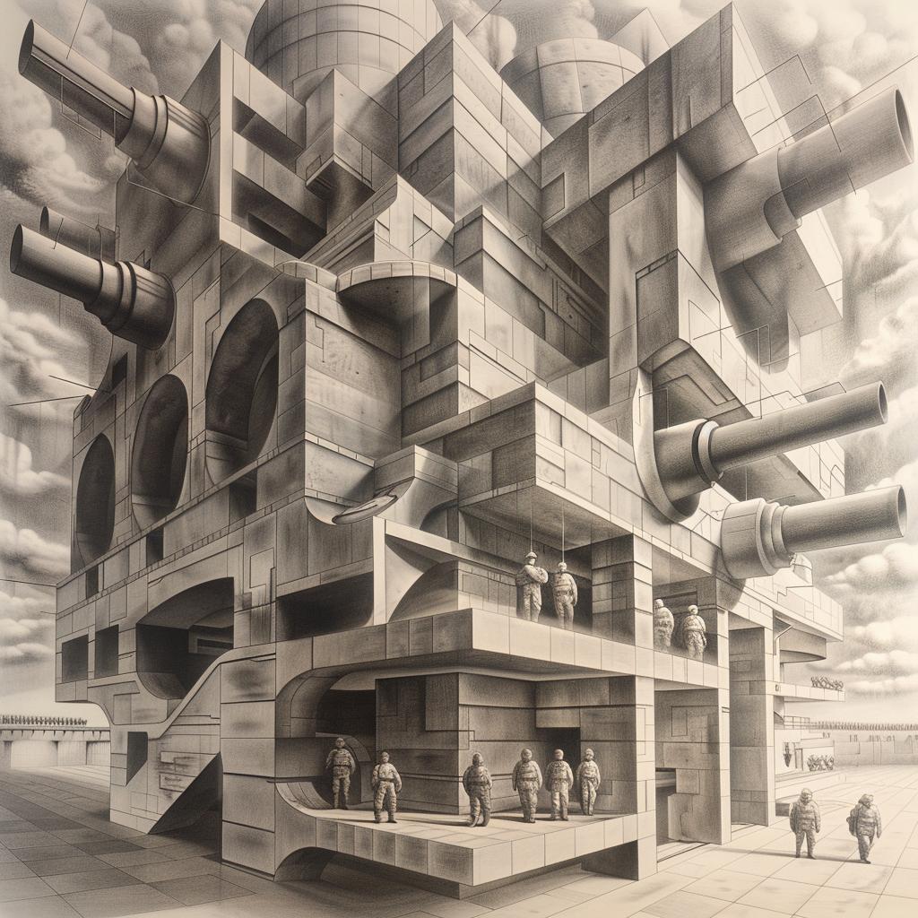 drawing  building  futuristic  tall  cannons  soldiers  militaristic  structures  urban  silhouette 944690