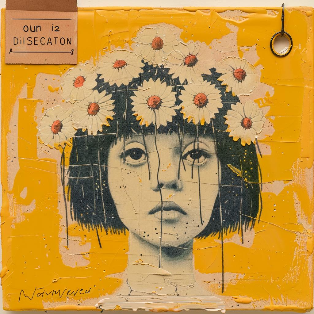 girl  flowers  head  encaustic  paint  impasto  vibrant  colorful  whimsical  portrait 1016214