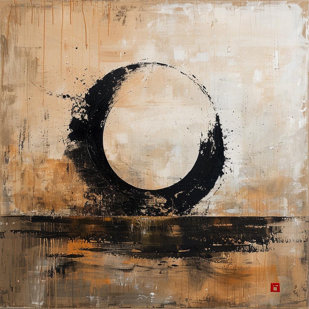 abstract  Japandi  circle  painting  center  minimalist  modern  black  brown  art 1028978
