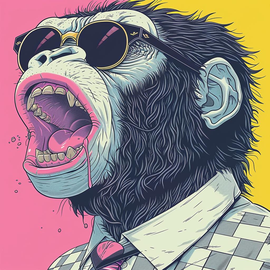 gorilla  screaming  sunglasses  tie  checkerboard  1980s  naturalistic  dark  occult  art 923819