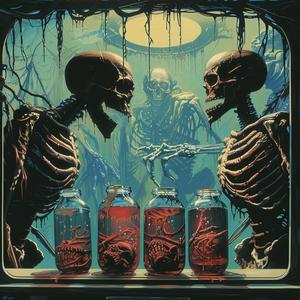 skeletons  jar  blood  macabre  horror  dark  surreal  death  bottle  art 1079422