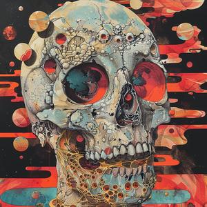 surreal  album  cover  skull  red  background  symbolist  risograph  hyper-realistic  screenprinting 1078676