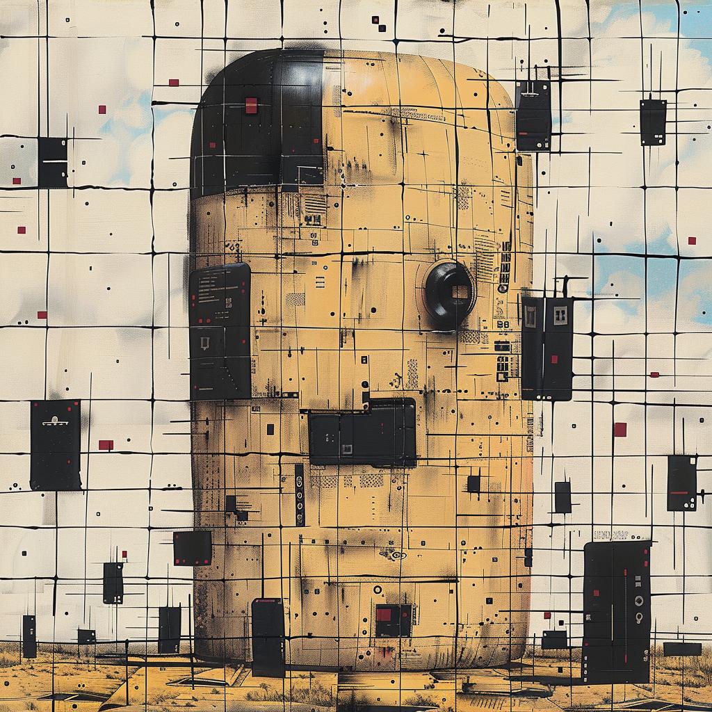 surreal  album  cover  hyper-realistic  screenprinting  SIMON  STALENHAG  robot  squares  art 960241