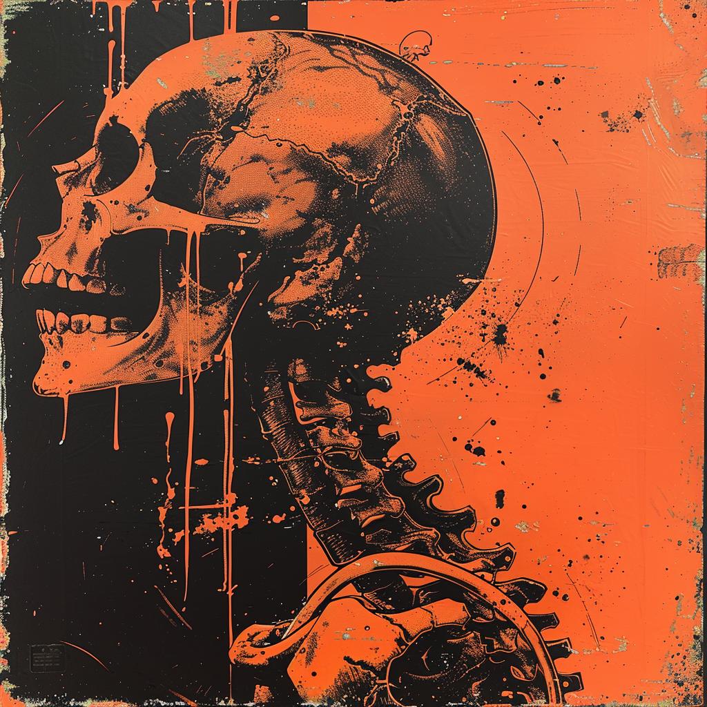 surreal  album  cover  painting  skeleton  skull  hyper-realistic  screenprinting  Saul  Bass 961616
