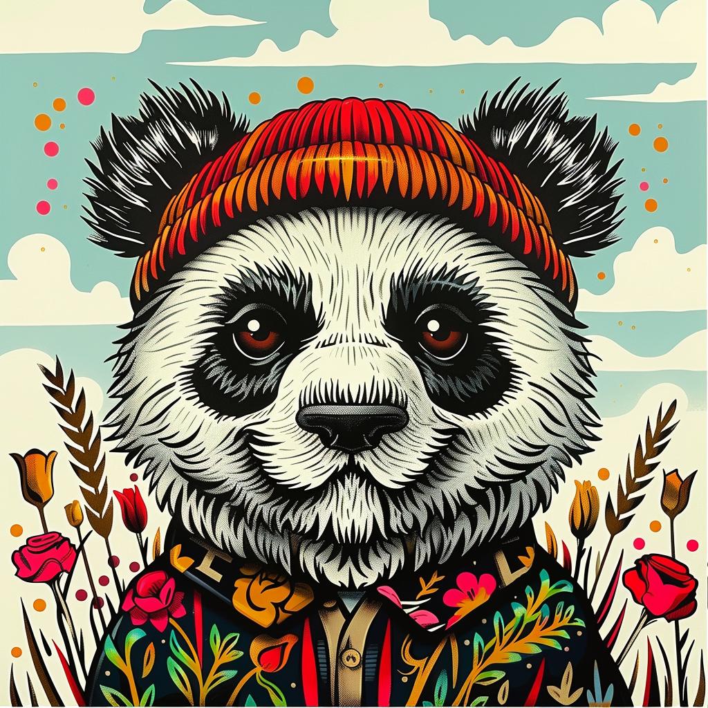 panda  sweater  hat  knitted  cute  creature  whimsical  colorful  illustration  playful 1033026