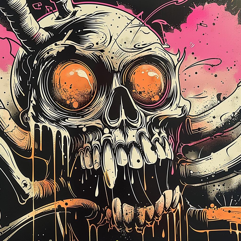 skull  orange  eyes  tongue  painting  macabre  vivid  detailed  contrast  surrealism 947833
