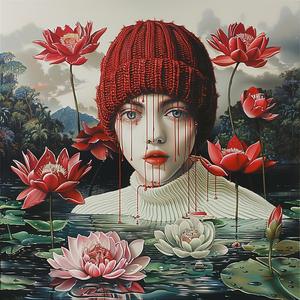woman  hat  lotus  painting  vibrant  floral  portrait  nature  feminine  colorful 1073725