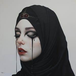 امرأة ترتدي حجابًا بأربع عيون تقطر مكياجًا للعين فن دادا سردي 1072517