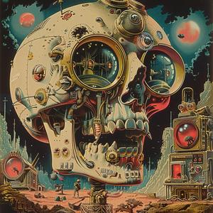 skull  glasses  robot  head  chromolithography  art  illustration  graphic  surreal  design 1051423