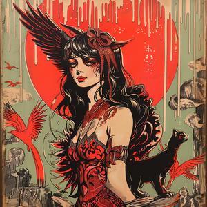 chromolithography  painting  woman  birds  head  colorful  art  detailed  nature  surreal 1050933