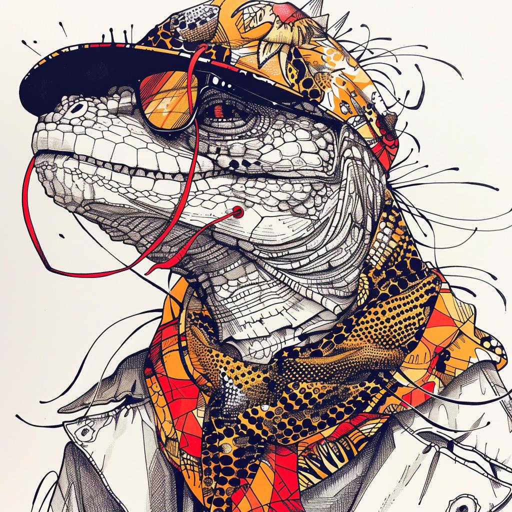 godzilla  lizard  hat  scarf  drawing  cool  creature  art  cartoon  fashion 953364