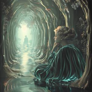 woman  blue  dress  tunnel  sitting  chromolithography  mysterious  dreamy  tranquil  artistic 1040130