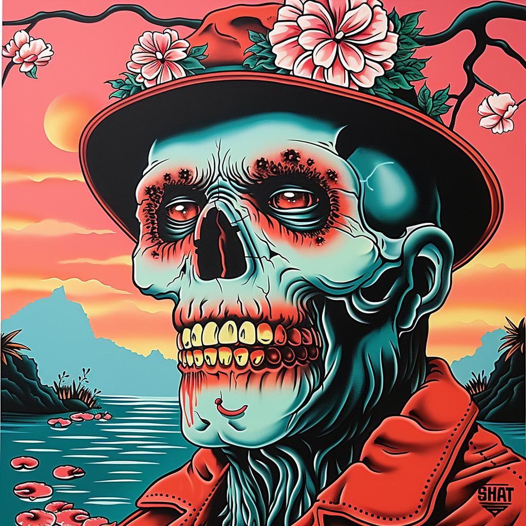 skeleton  hat  flower  dark  art  japanese  elements  symmetrical  design  tattoo 939687