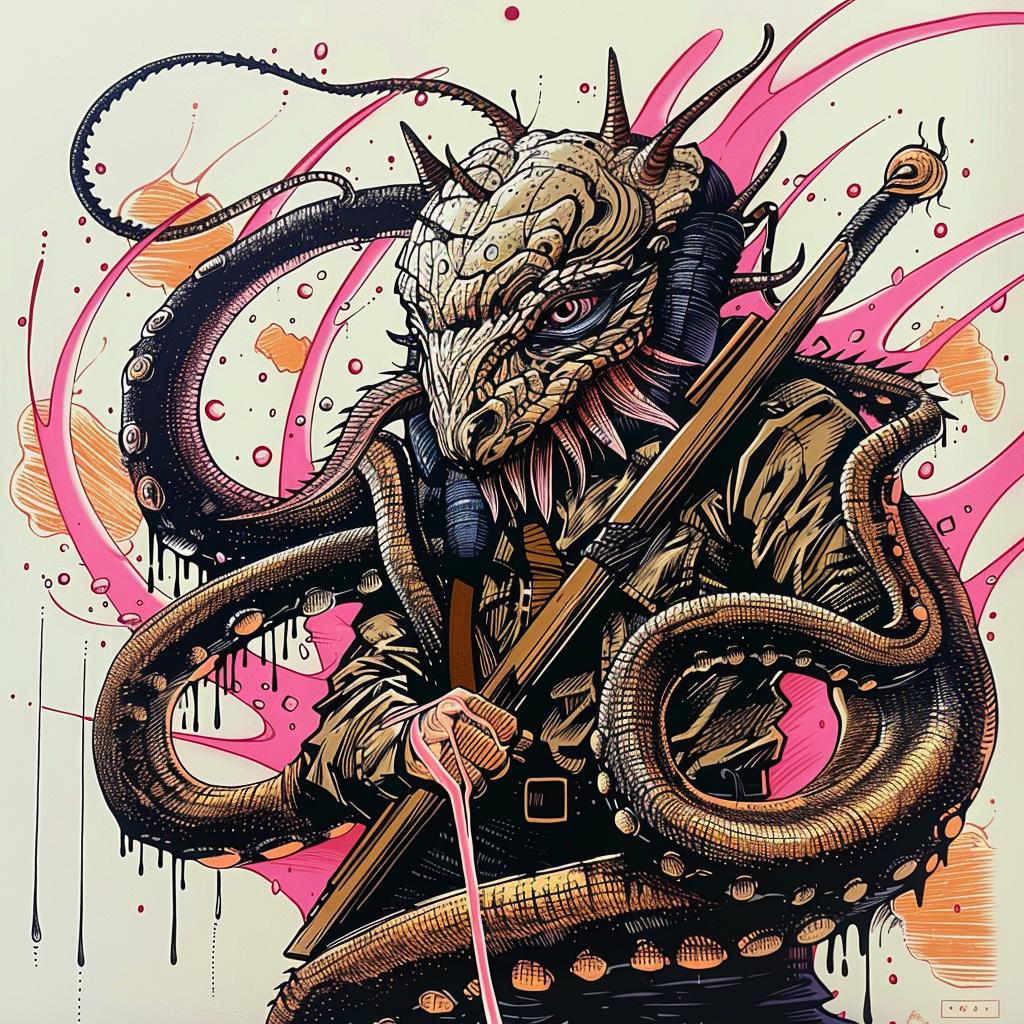 octopus  drawing  gun  whimsical  character  stylized  marine  abstract  art  colorful 948199