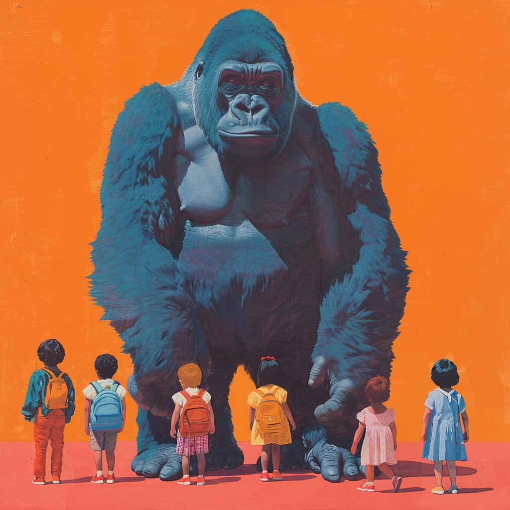 surreal  gorilla  children  oversized  funny  colorful  whimsical  imaginative  playful  cartoon 978255
