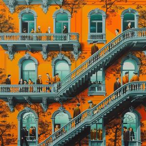 building  stairs  people  minimal  chromolithography  geometric  perspective  graphic  abstract  Escher 1037609