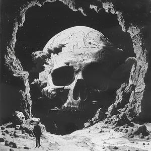 غلاف ألبوم Deathmetal Skull Cave باللونين الأبيض والأسود من Saul Bass Virgil 1060327