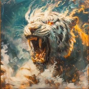 dark  fantasy  tiger  oil  painting  wildlife  vibrant  roaring  Kintaro  Miura 1057906