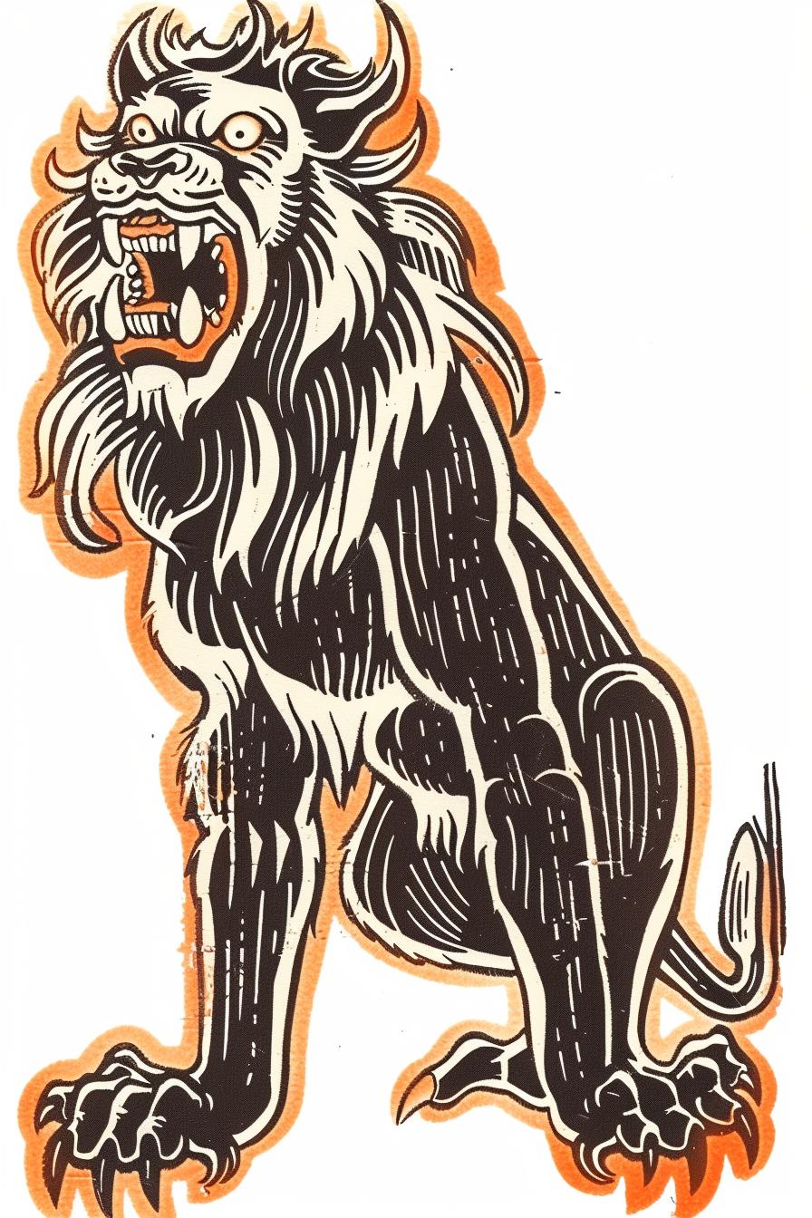 lion  snarling  upright  orange  black  design  mythical  creature  art  profile 934111