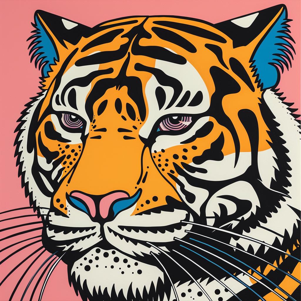 tiger  three  eyes  pink  background  colorful  bold  vivid  whimsical  artistic 973123