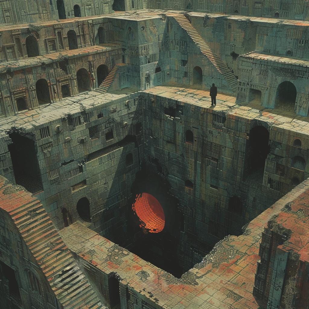 surreal  album  cover  introspective  naturalistic  occult  building  fire  view  red 974659