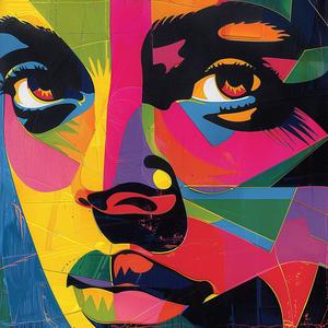surreal  vibrant  portrait  abstract  colorful  detailed  screenprint  woman  face  artwork 1079660