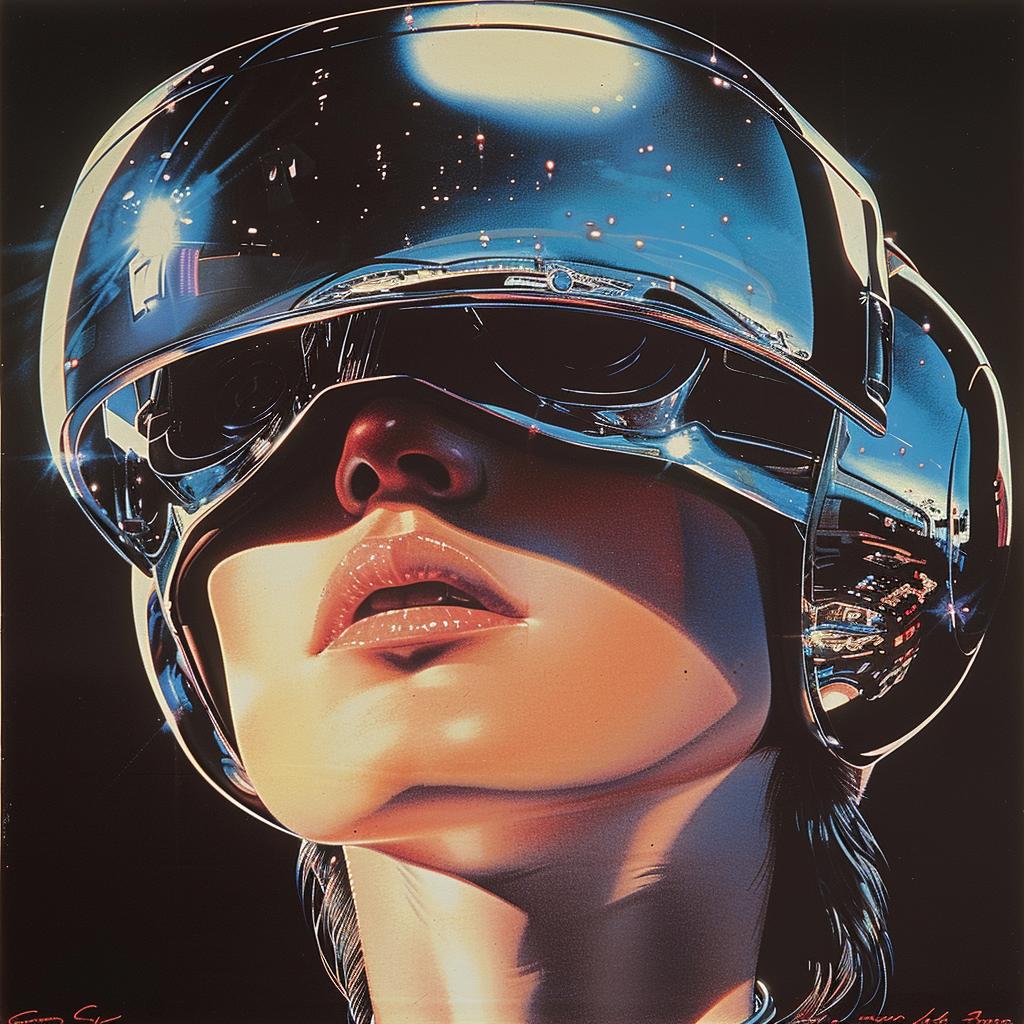 80s  pulp  poster  robot  metallic  chrome  detailed  artwork  vintage  pinup 940837