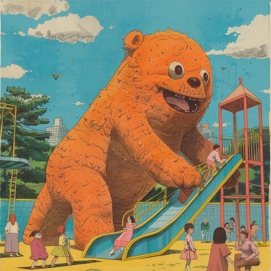 Mid-Century  playground  bear  park  illustration  colorful  chubby  humorous  art  fun 964105