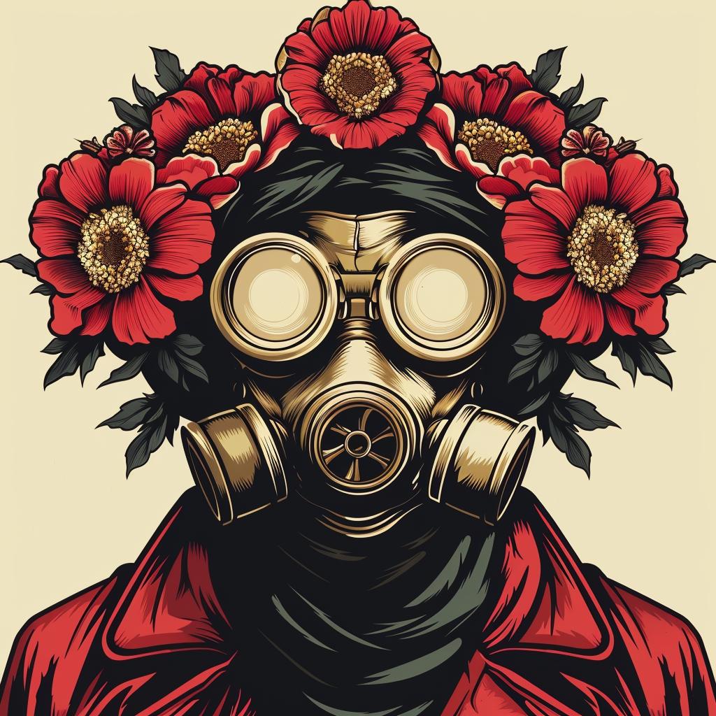 gasmask  man  flowers  hair  provocative  spiritual  dark  occult  flowerpunk  art 933481