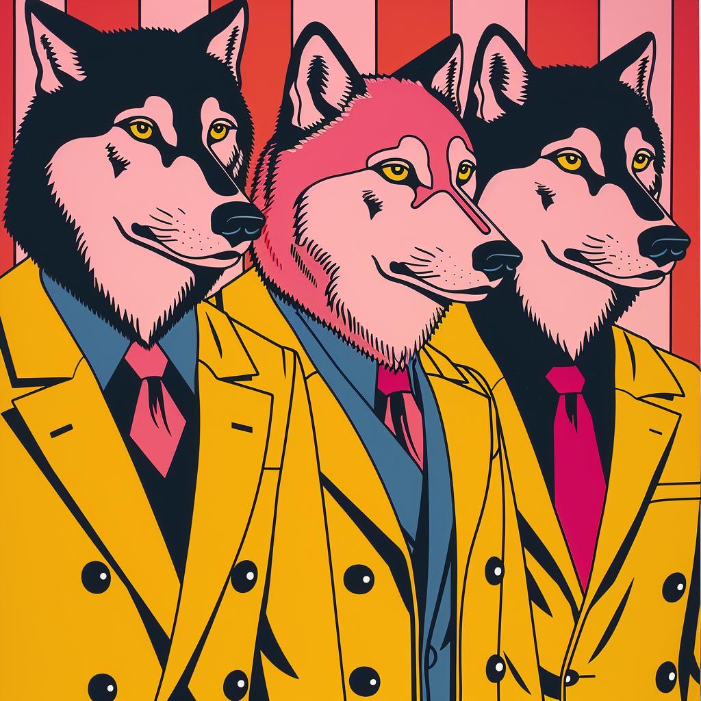 surreal  album  cover  wolves  suits  colorful  art  illustration  vibrant  fantasy 962535