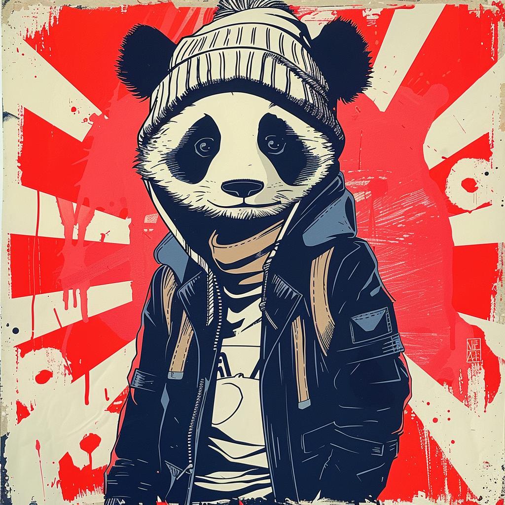 panda  hat  jacket  urban  cartoon  funny  character  colorful  vibrant  style 945063