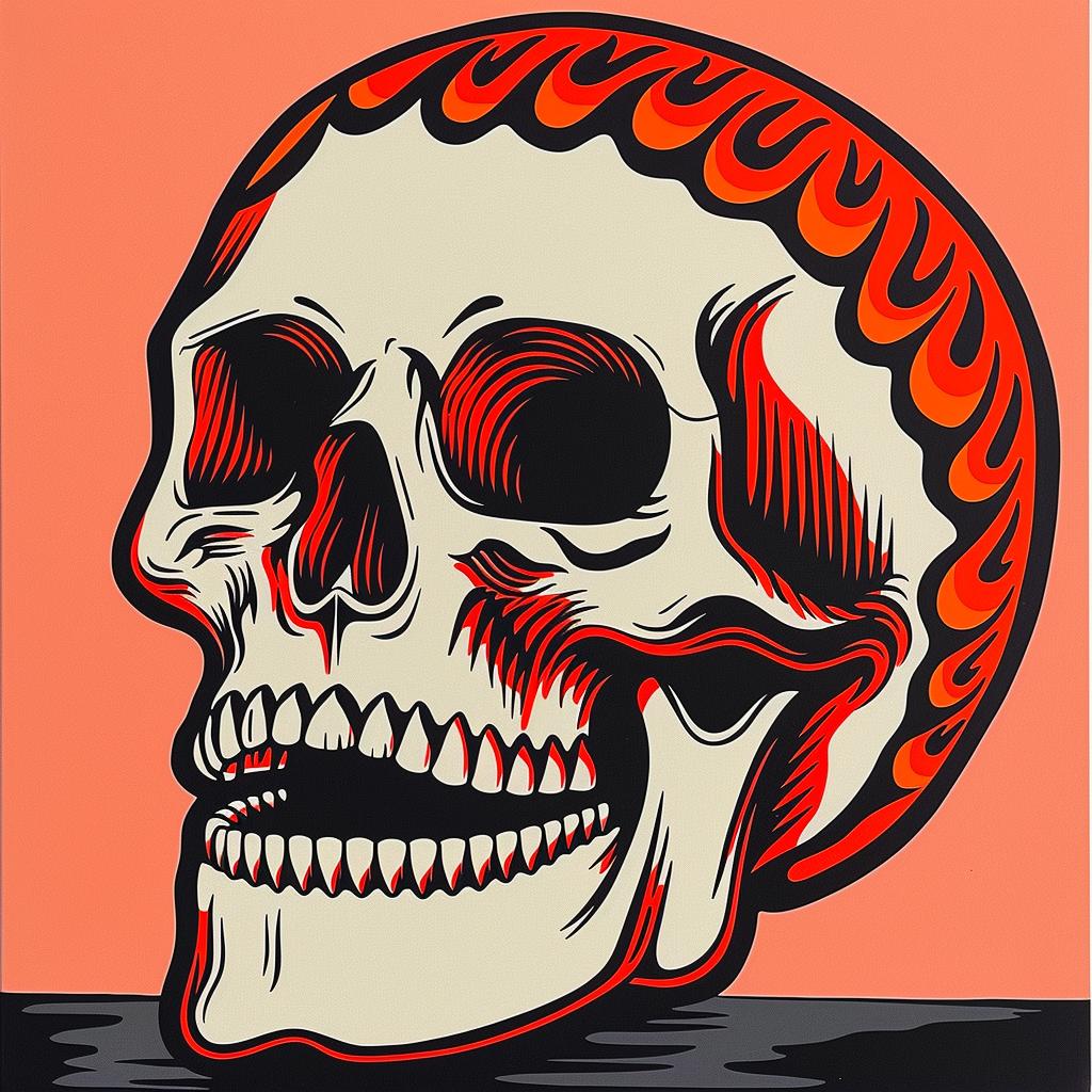 skull  logo  poster  flaming  vintage  stylized  icon  graphic  emblem  round 1022965