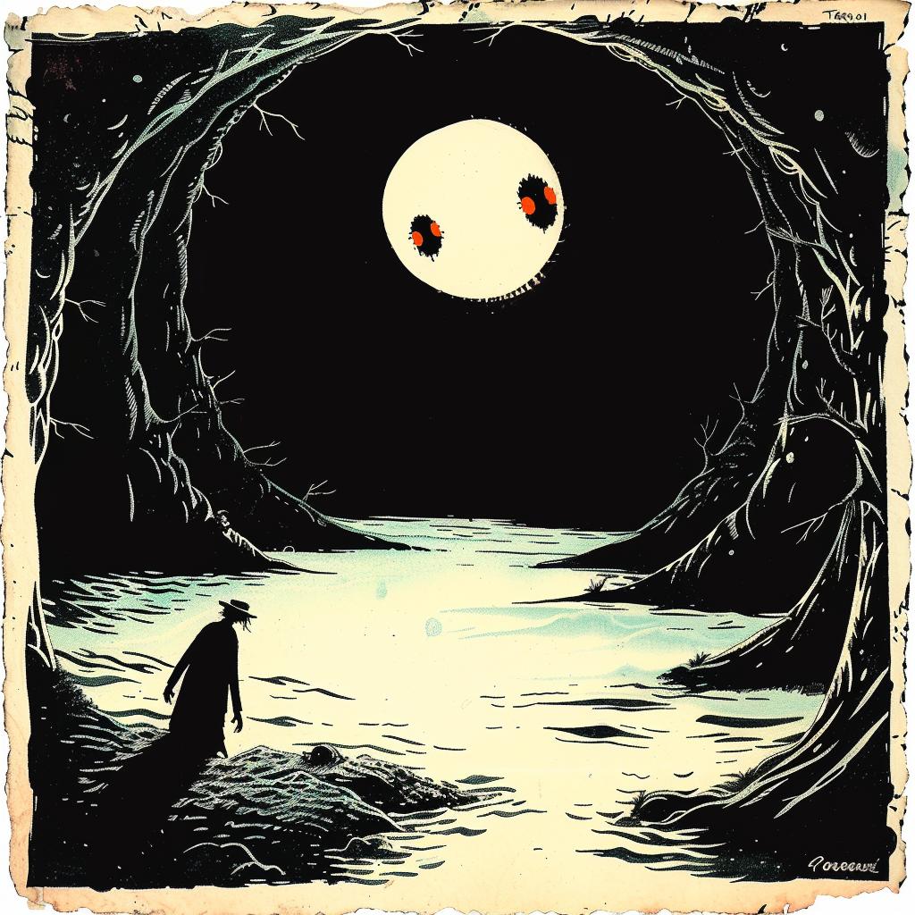 poster  man  tunnel  moon  dark  fantasy  graphic  design  Shaun  Tan 927353