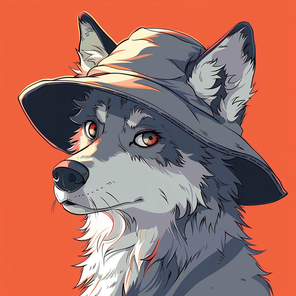 kawaii  wolf  cartoon  bucket  hat  2D  RalphBakshi  illustration  orange  background 971230