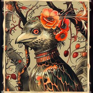 bird  flowers  chromolithography  colorful  nature  floral  art  illustration  whimsical  vibrant 1048062